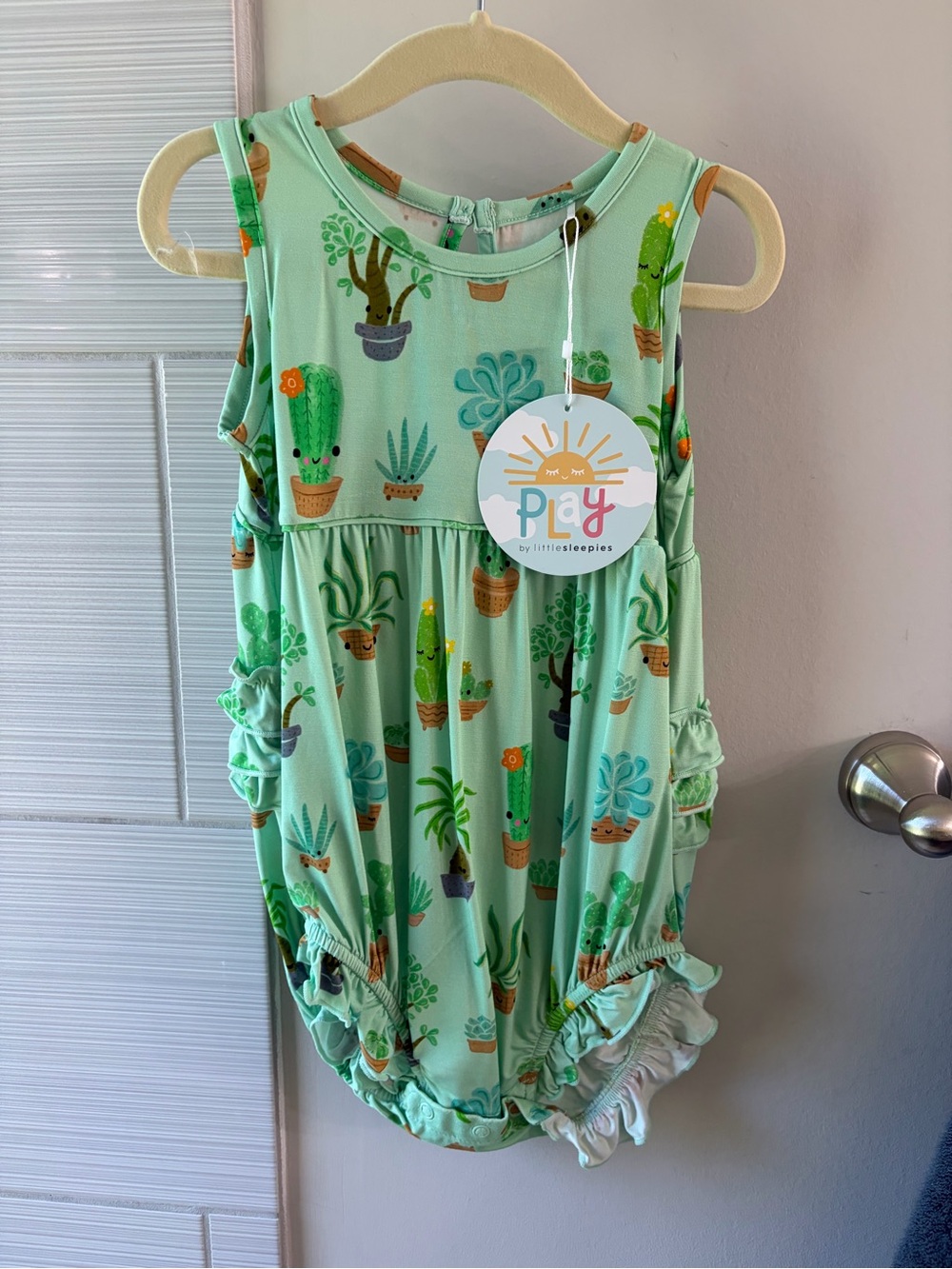 Little Sleepies Mint Green Cactus Print Romper